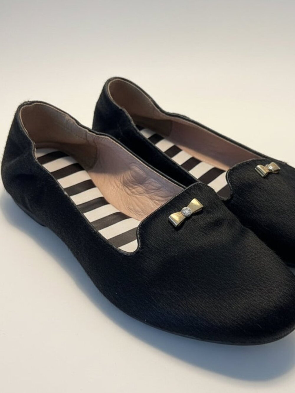 Henri Bendel Black Calf Hair Bow Flats Size 7 | Designer Ballet Flats